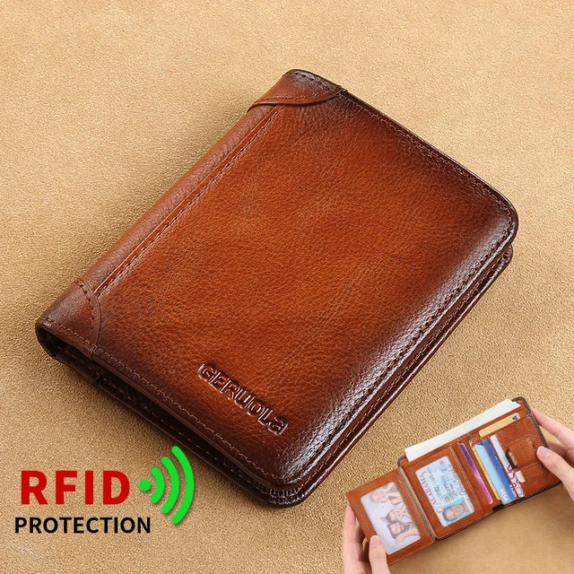 GERUOLA Slim RFID Shielded Genuine Leather Wallet for Men-Multifunctional ID & Credit Card Holder Dark Brown with – view 2