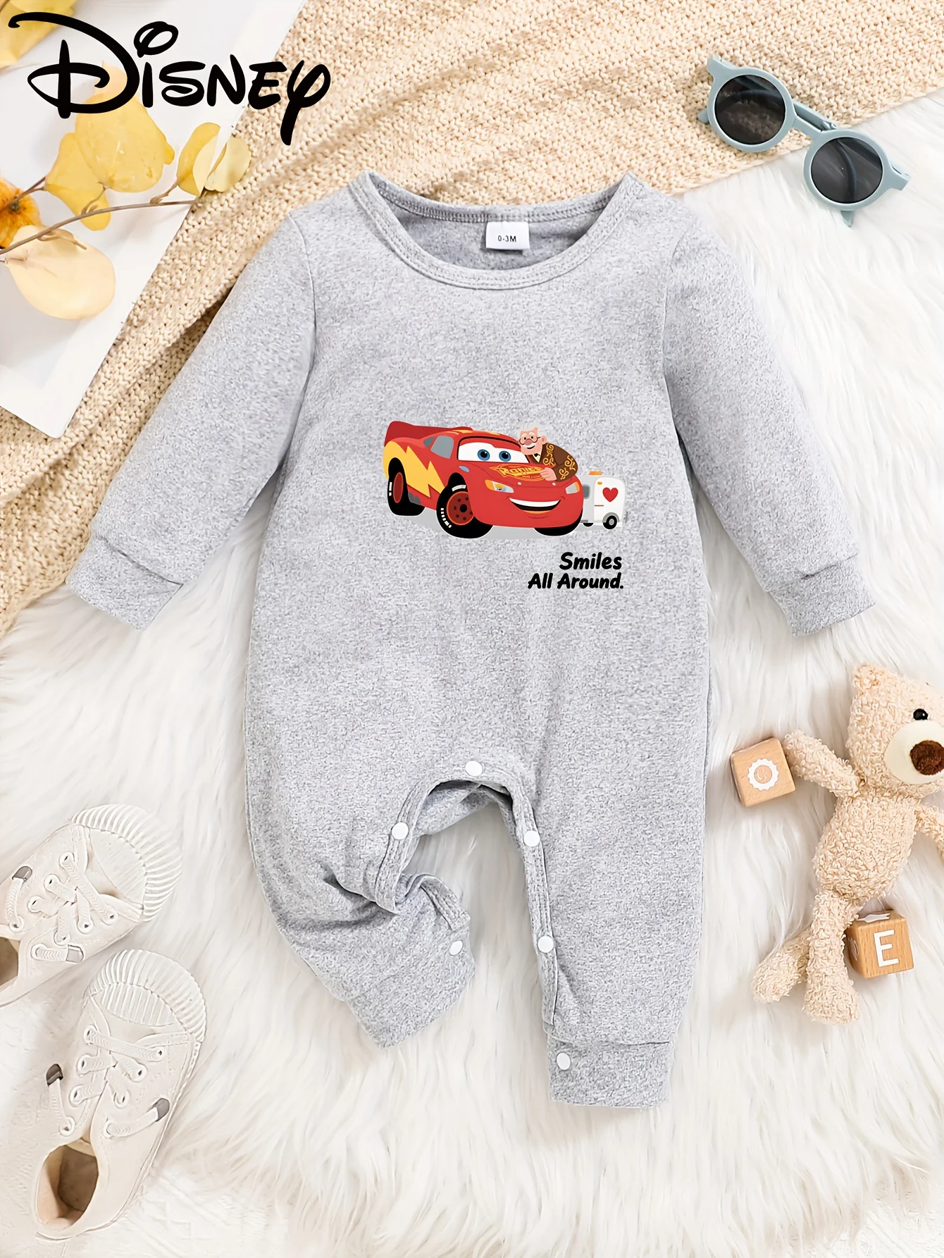 

【Authorized】Disney Racing Mcqueen Baby Long-Sleeve Romper, Round Neck That Doesn'T Irritate the Skin, the Body Is Printed with Cute Mcqueen Patterns That Are Super Eye-Catching! the Fabric Is Soft and Skin-Friendly, Protects Delicate Skin, Machine Washabl