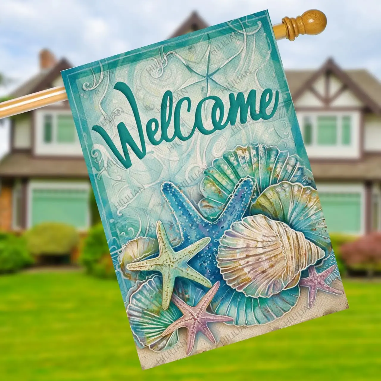 Conch Welcome Summer Garden Flag Vertical Double Sided 28x40 Inch for Outdoor beach Decor Lawn (733L) ZZM
