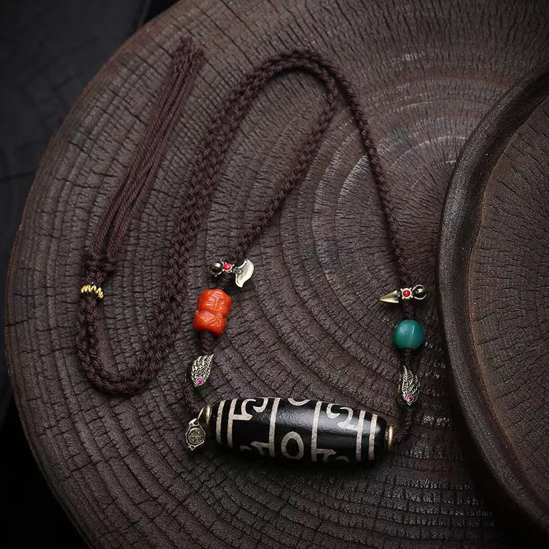 Natural Agate Lotus Master Dharma Dzi Pendant Sweater Chain twenty-one pendants Nan Hong Liuli Braided Rope Necklace