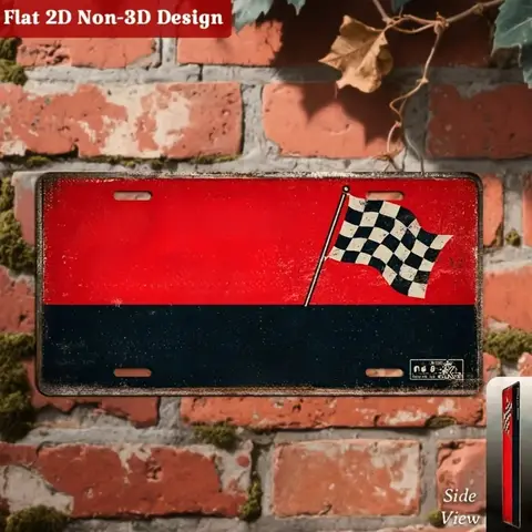 [2D Flat] 1PC Custom Personalized Checkered Flag Metal License Plate Sign, Vintage Racing Plaque Wall Decor, Decorative Use Only