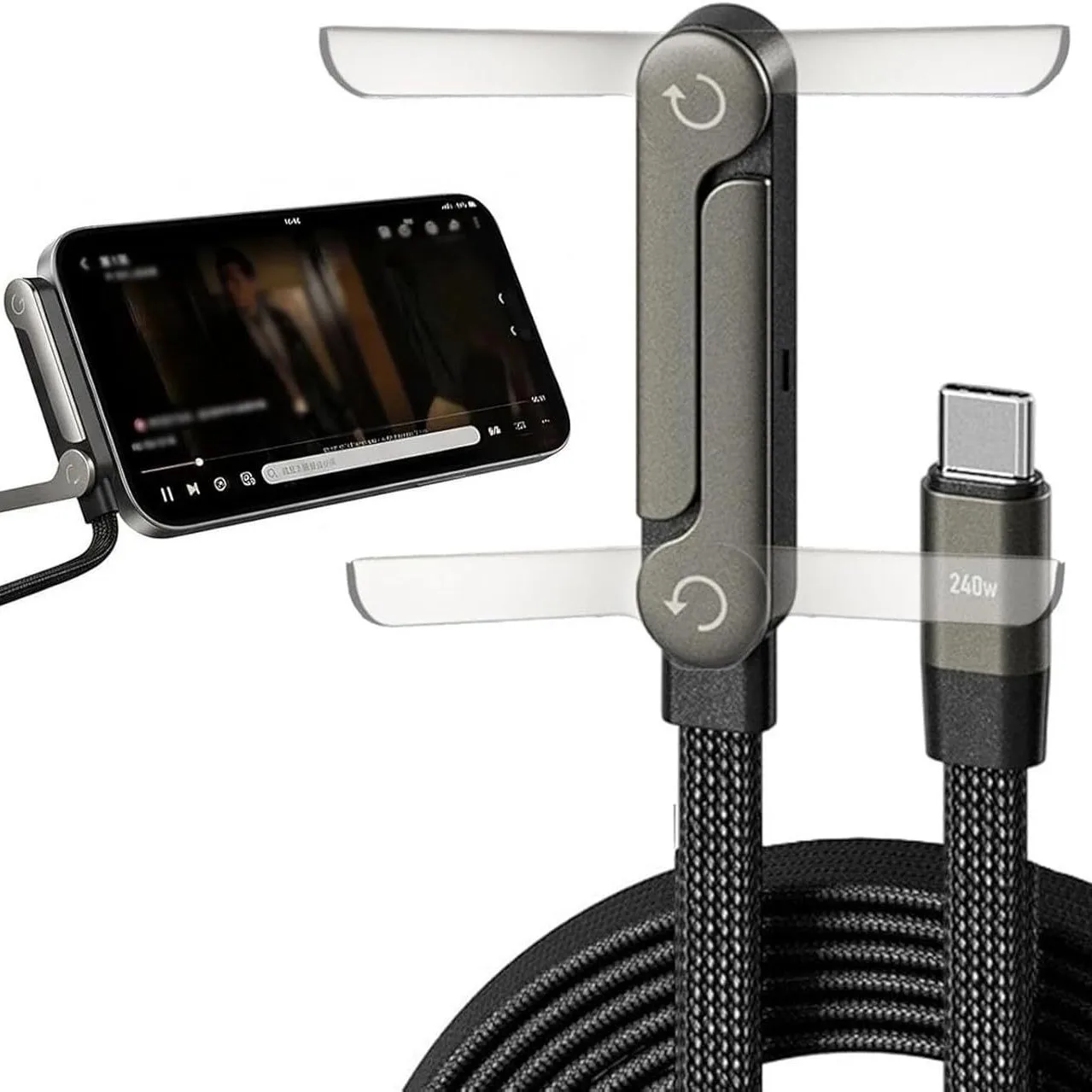 240W multi-function mobile phone fast charging stand with PTC interface data cable, suitable for Apple 1517 and Huawei