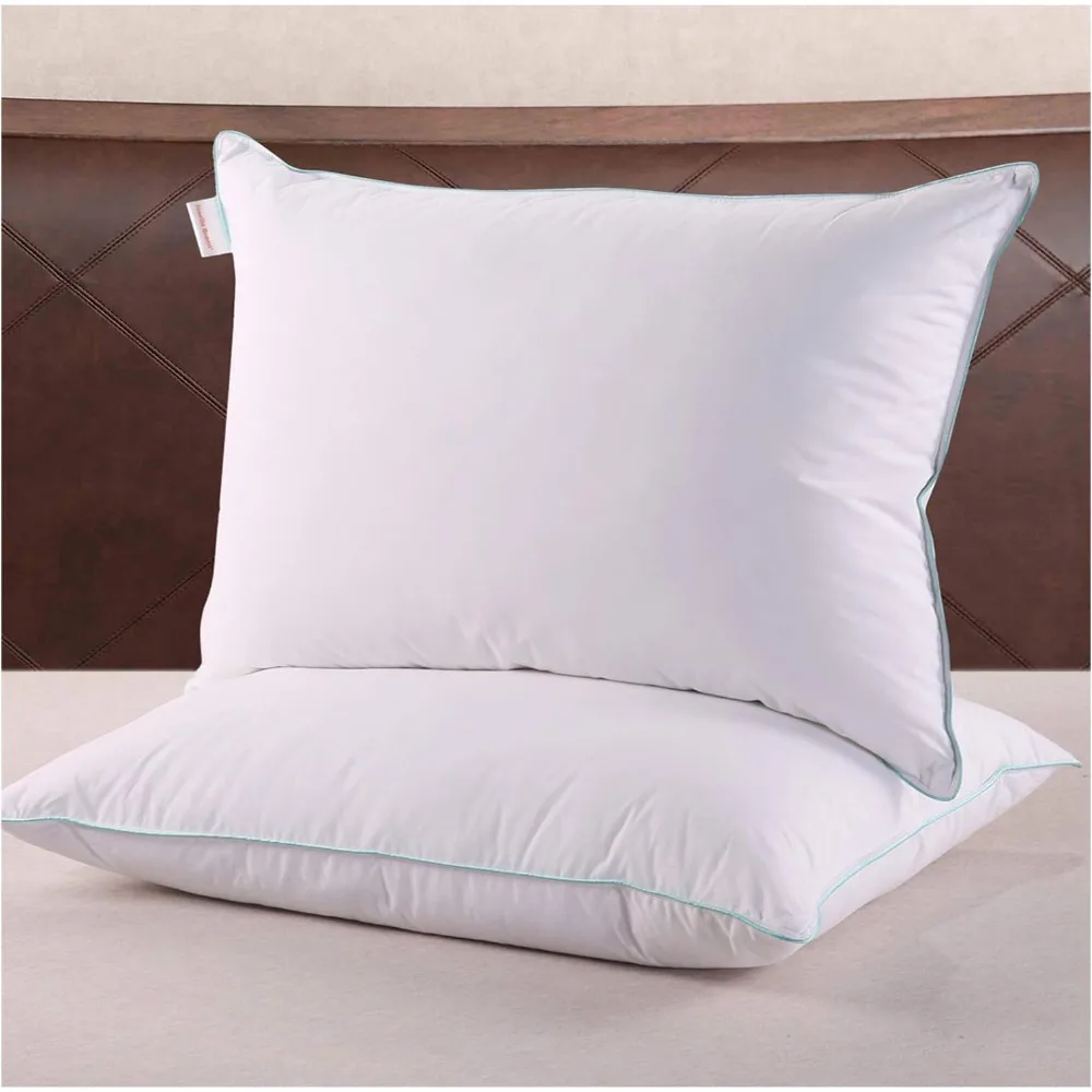

Down Feather Pillows Queen - 2 Pack Feather Bed Pillows for Sleeping Queen Size Pillow Set of 2 100% Cotton Cover 20x30 Inch