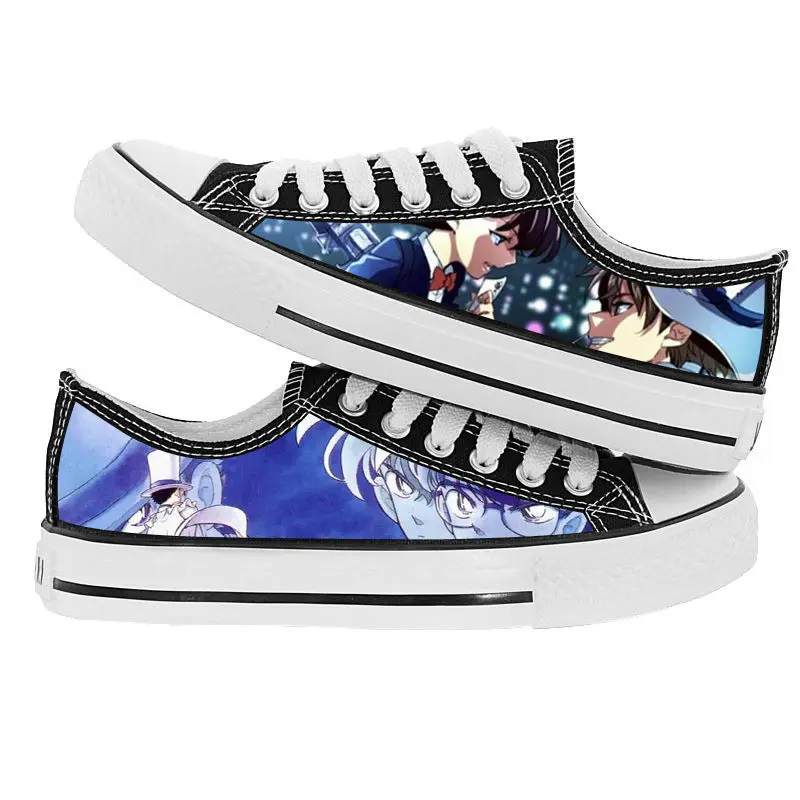 New Conan Edogawa Rachel Moore Kaitou Kid Cartoon Graffiti Low-top Canvas Shoes Personalized Creative Anime Movie Print Sneakers