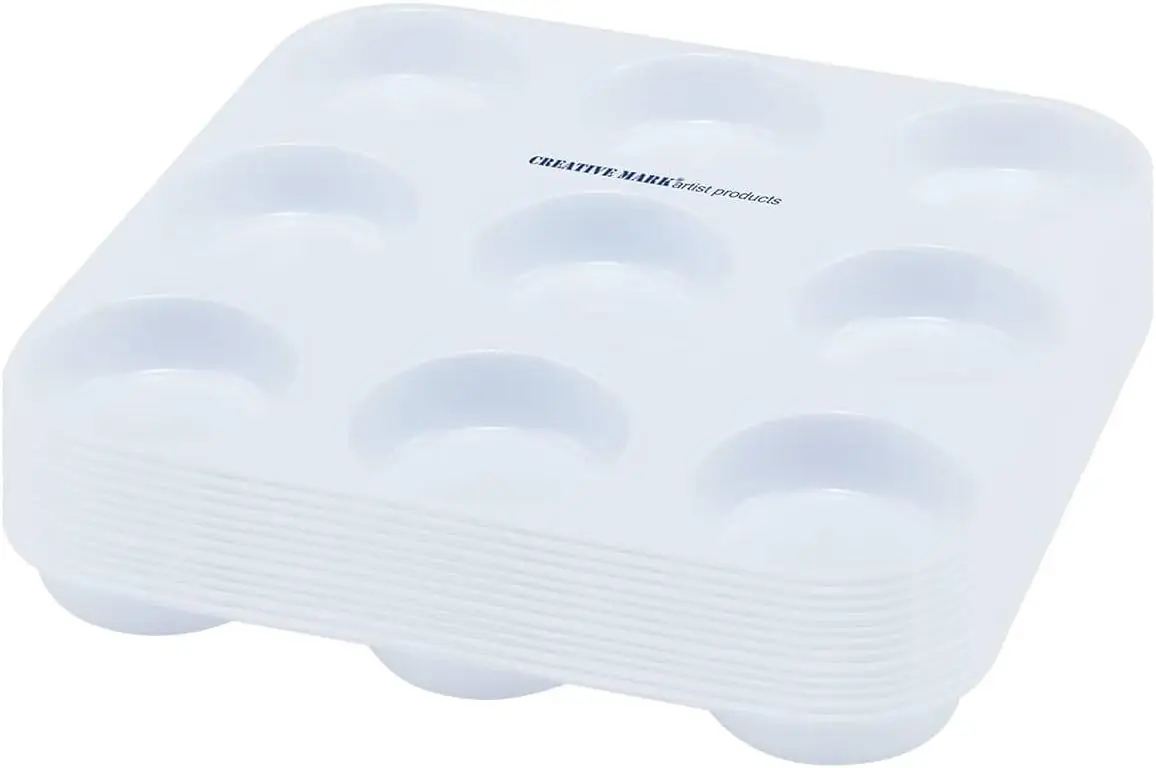 

9-Well Plastic Muffin Tray Paint Palette - Pack of 12, Durable, Reusable, Solvent-Resistant, with Oversized Paint Wells