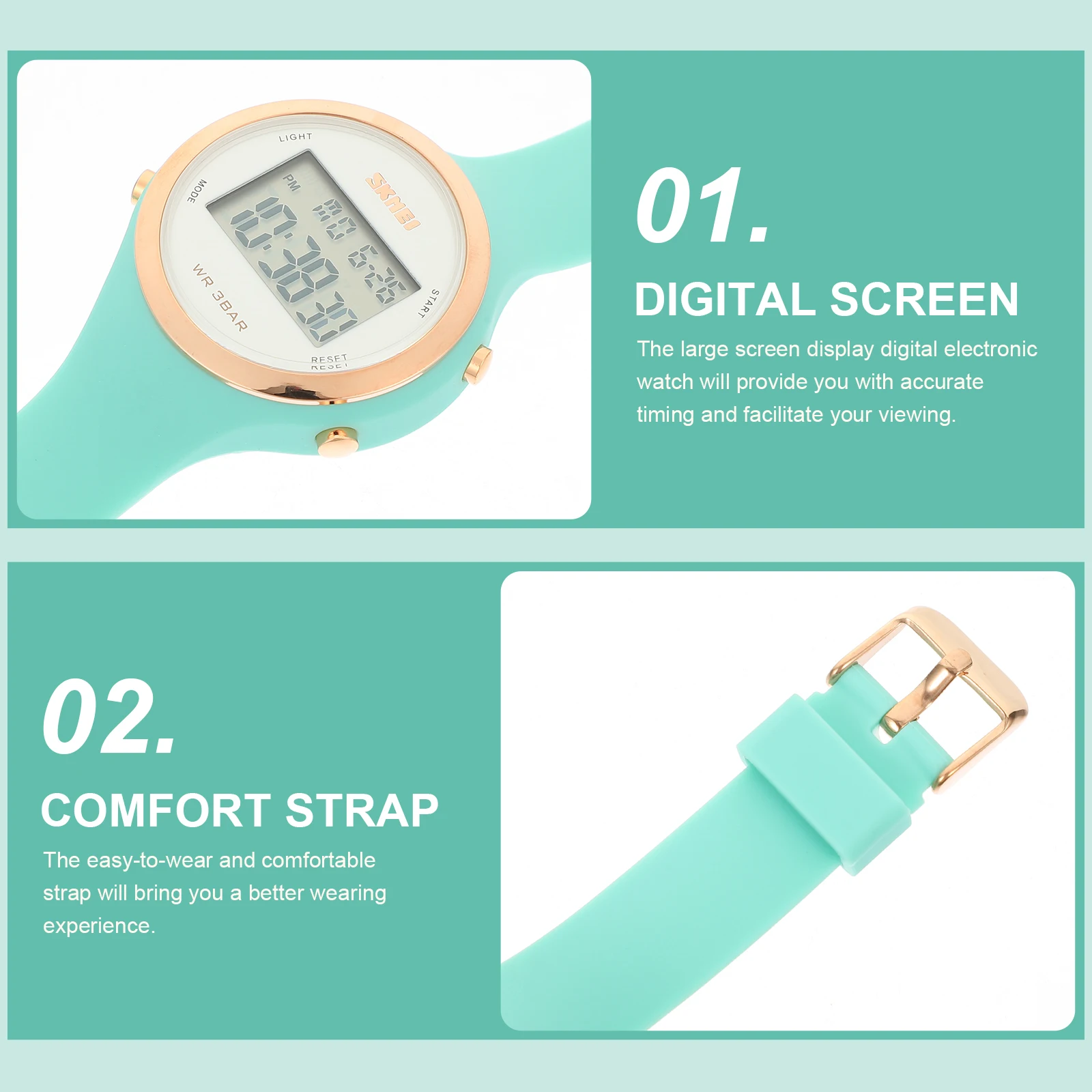 

1 комплект спортивных часов с большим экраном, цифровые электронные часы, многофункциональные спортивные часы на открытом воздухе, удобный ремешок