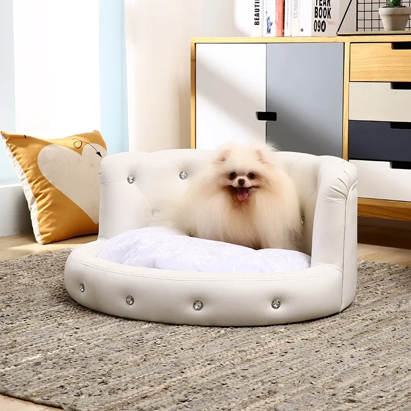 High-end PU Luxury Diamond Pet Dog Sofa Bed With Soft Cushion Mat Waterproof Pet Lounger