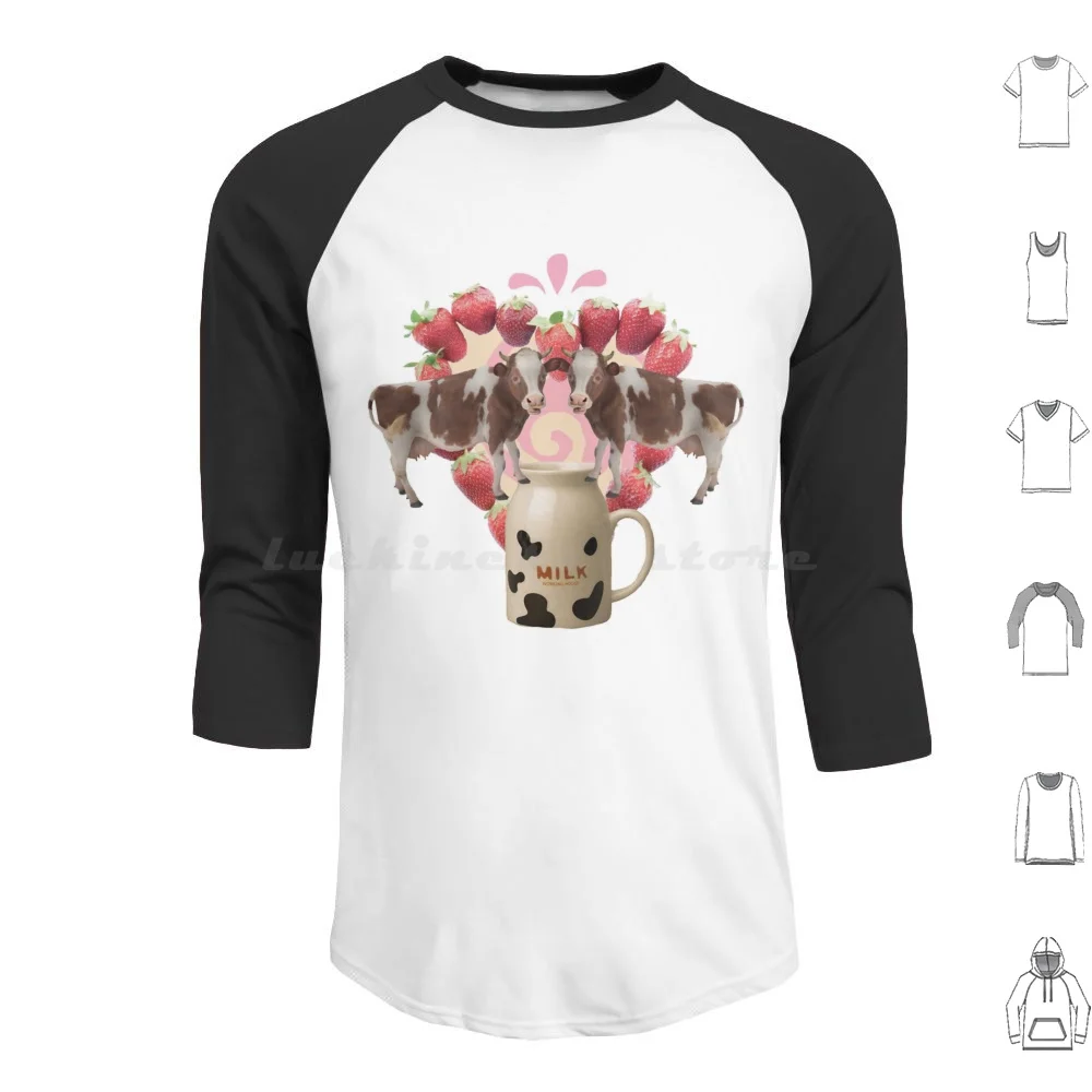 Strawberry Cow Milkmaid Hoodies Long Sleeve Strawberry Cow Milk Milkshake Mitski Milkmaid Maid Maidoutfit Catboy