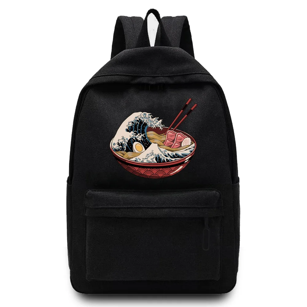 2022 Casual Travel Backpack Student School Bag Large Capacity Laptop Bag Canvas Wave Print Zipper Unisex Organizer Shoulder Bag