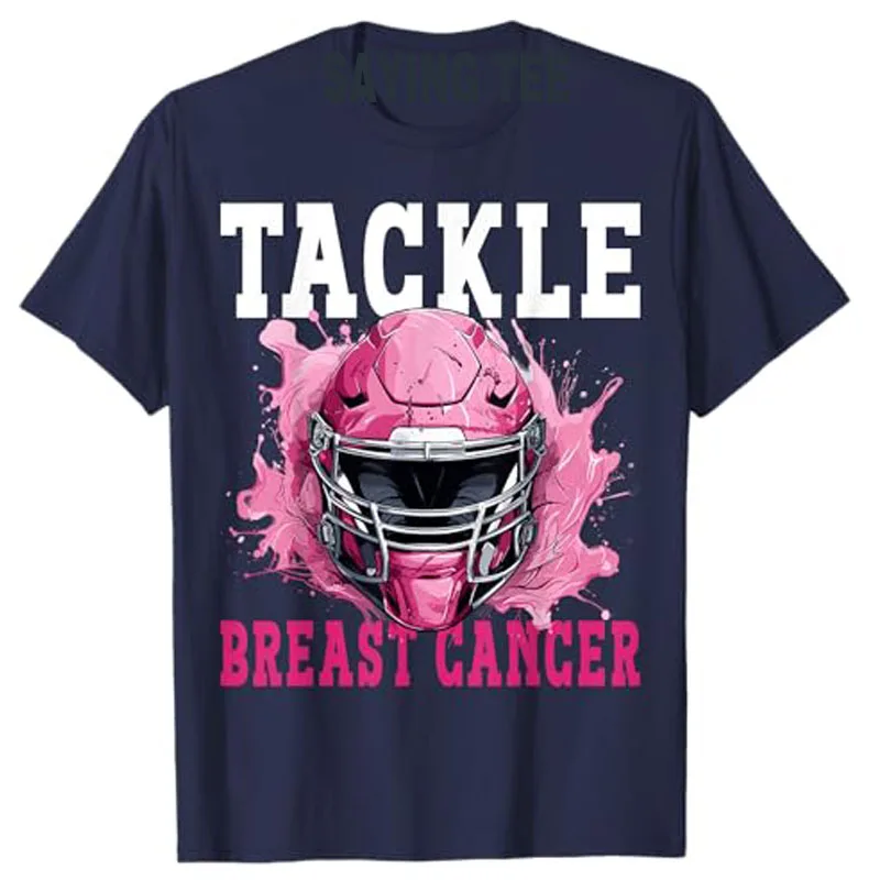 Tackle Football Breast Cancer Awareness Pink Ribbon Boys Kids T-Shirt Fashion Football Lover Graphic Top Short Sleeve Saying Tee