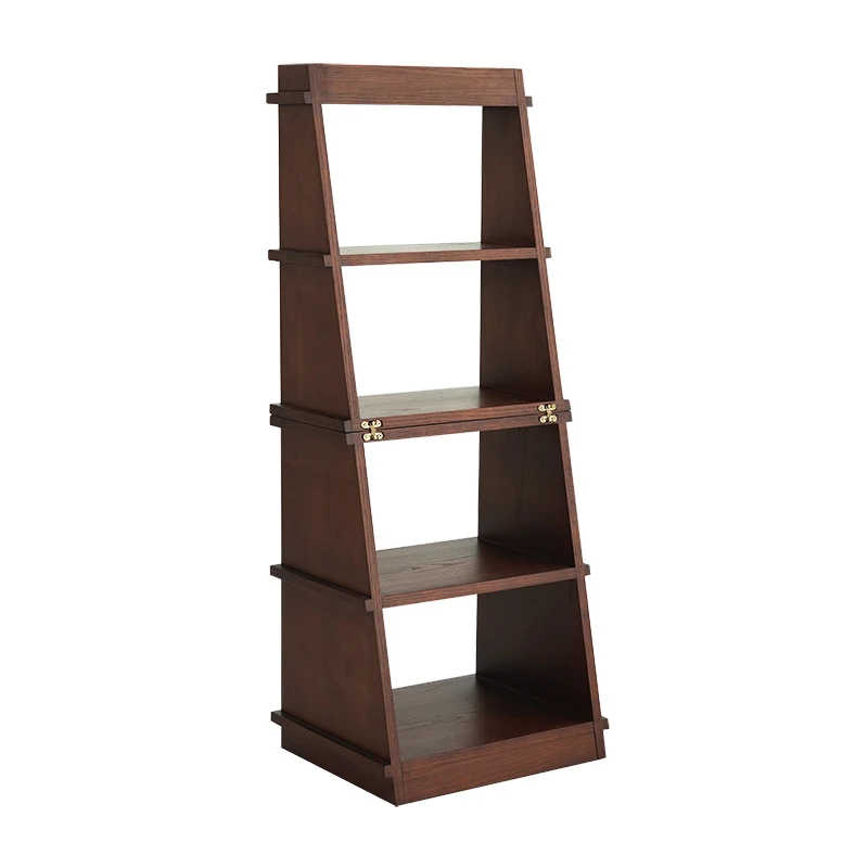 Retro solid wood bookshelf small apartment living room storage rack foldable multi-layer shelf small cabinet