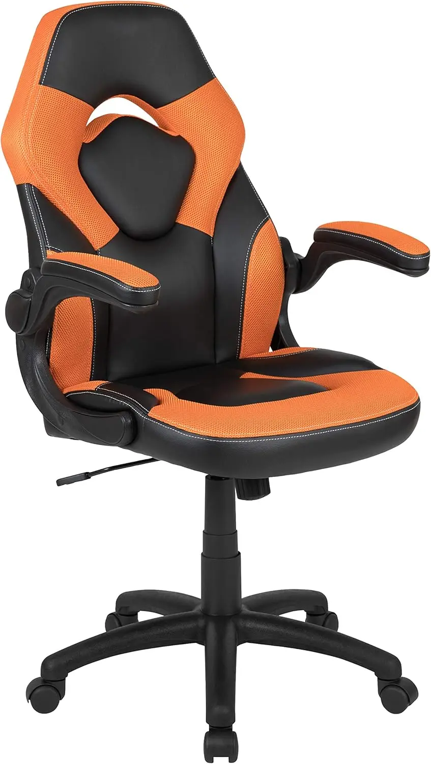 High-Back Racing Style Gaming Chair with Flip-Up Arms, Ergonomic Padded Swivel Computer Chair, Orange/Black