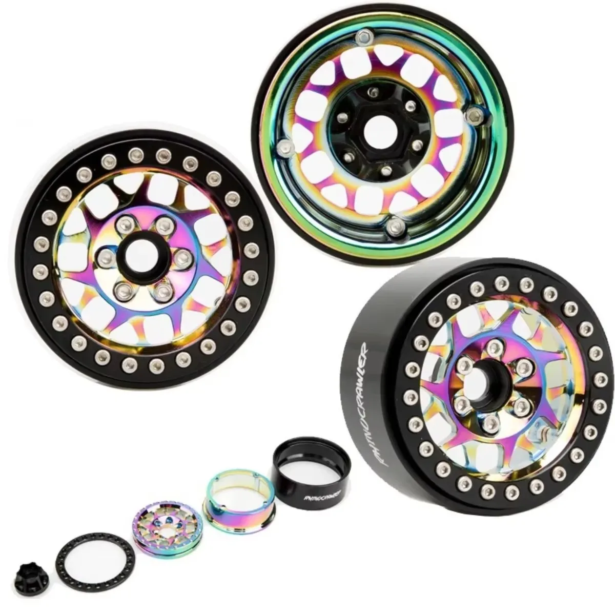 

4PCS Aluminum 1.9 Inch Rainbow Beadlock Wheel Rim for 1/10 RC Crawler Car Axial SCX10 TRX4 TRX-6