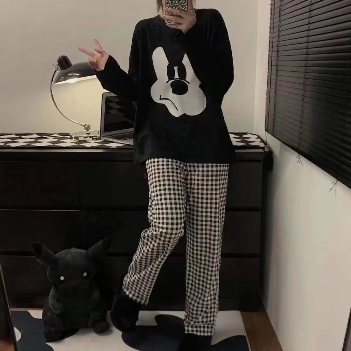 Hot Disney Stitch Anime Pajamas Leisure Wear Lilo & Stitch New Long-Sleeved Trousers Two-Piece Set Women Girl Home Wear Autumn