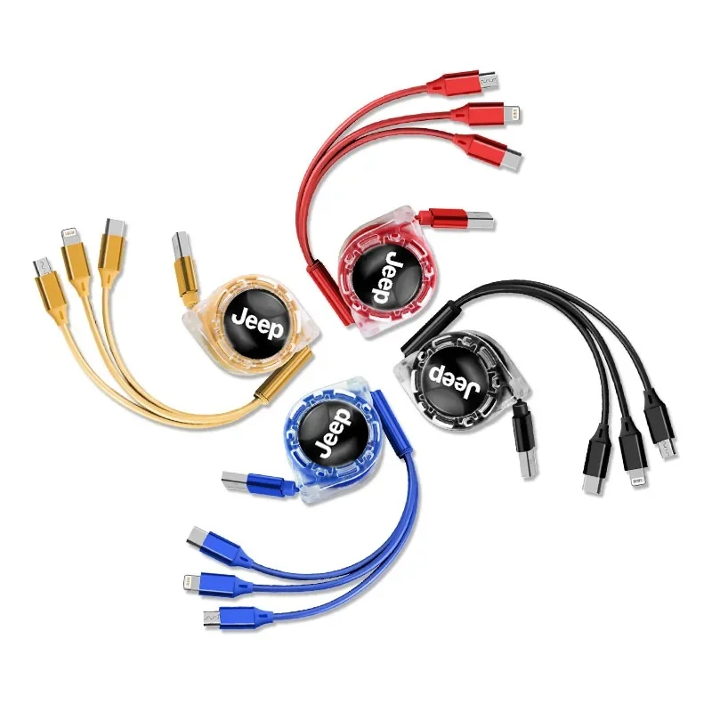 

Jeep 3A Fast Charging 3 in 1 Retractable Car USB Data Cable for Renegade Wrangler JK JL Grand Cherokee Car Interior Accessories
