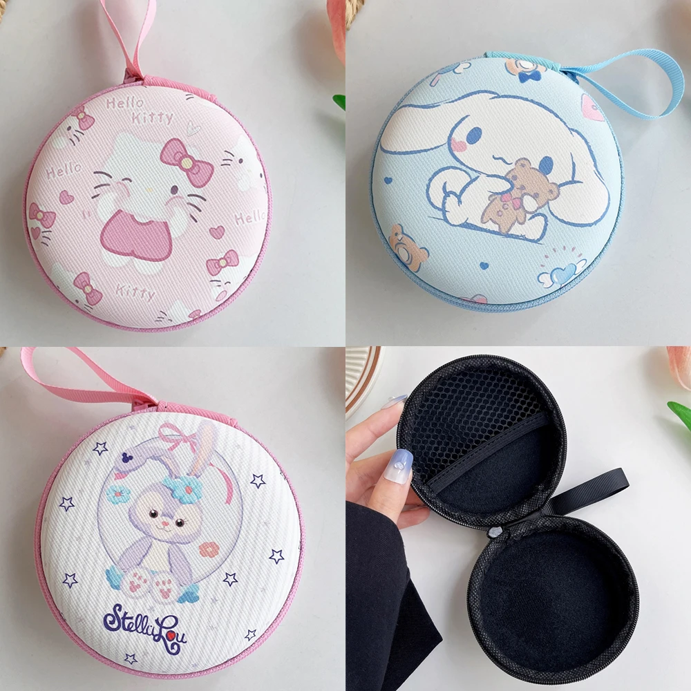 9.5cm Zipper Earphone Box For Airpods Cable USB Hello Kitty Cinnamoroll Kuromi Duffy Stellalou Snoopy Carry Storage Bag