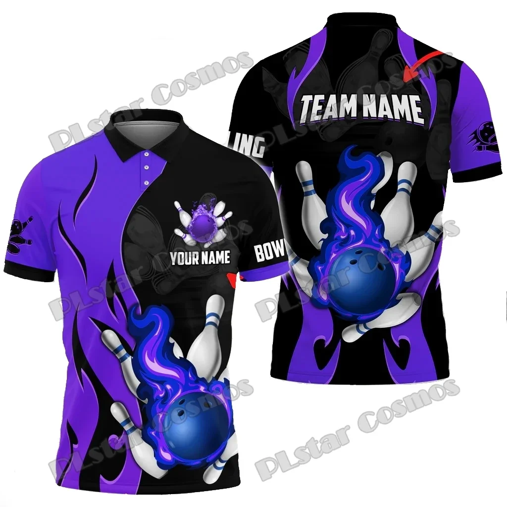 Bowling And Pins Magic Fire Multicolor Custom Name 3D Printed Men's Polo Shirts Summer Casual Unisex Premium Polo Shirt PLP73