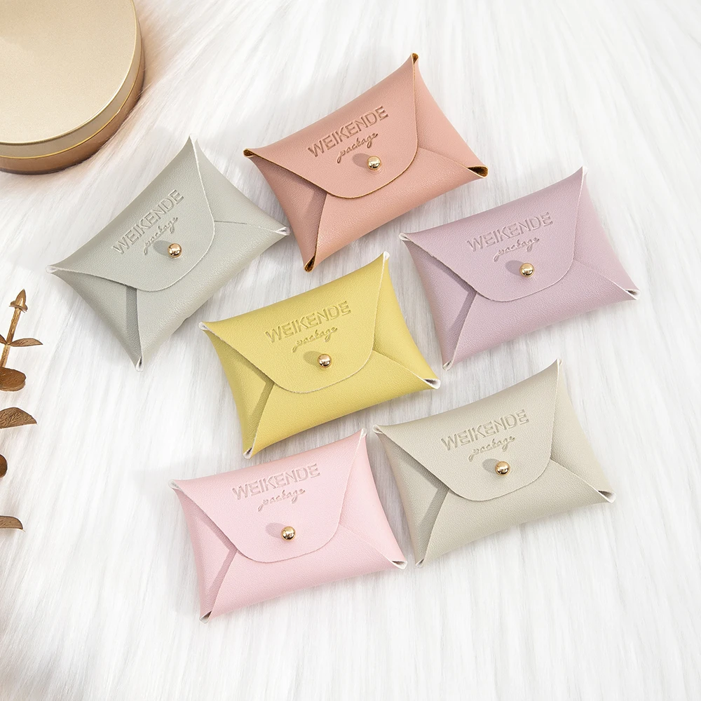 الجملة 50/100 قطعة صغيرة 7x5 سنتيمتر بولي Leather حقيبة مجوهرات جلدية مع شعار مخصص هدية المصوغات قلادة القرط كيس التعبئة والتغليف أكياس المفاجئة #5