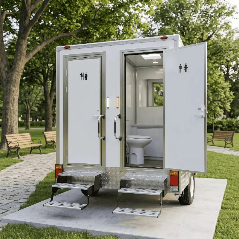 Customized Off Grid Solar Powered Portable Toilet Trailer With 1500L Waste Tank Double Wall Panels Eco-Friendly Design For Wilde