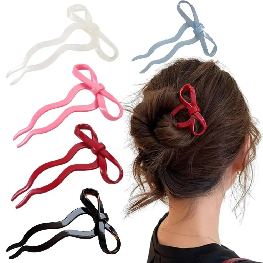 

New Acrylic French Hair Pin Candy Color Y2K Bow Hair Pin U-Shaped Wavy Hairpins Hairpin Accessories