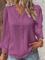 Chemisiers blancs pour femmes, couture en dentelle, col en v, chemise Simple en mousseline de soie, pull à manches longues, haut ample, élégant, rue, automne 5