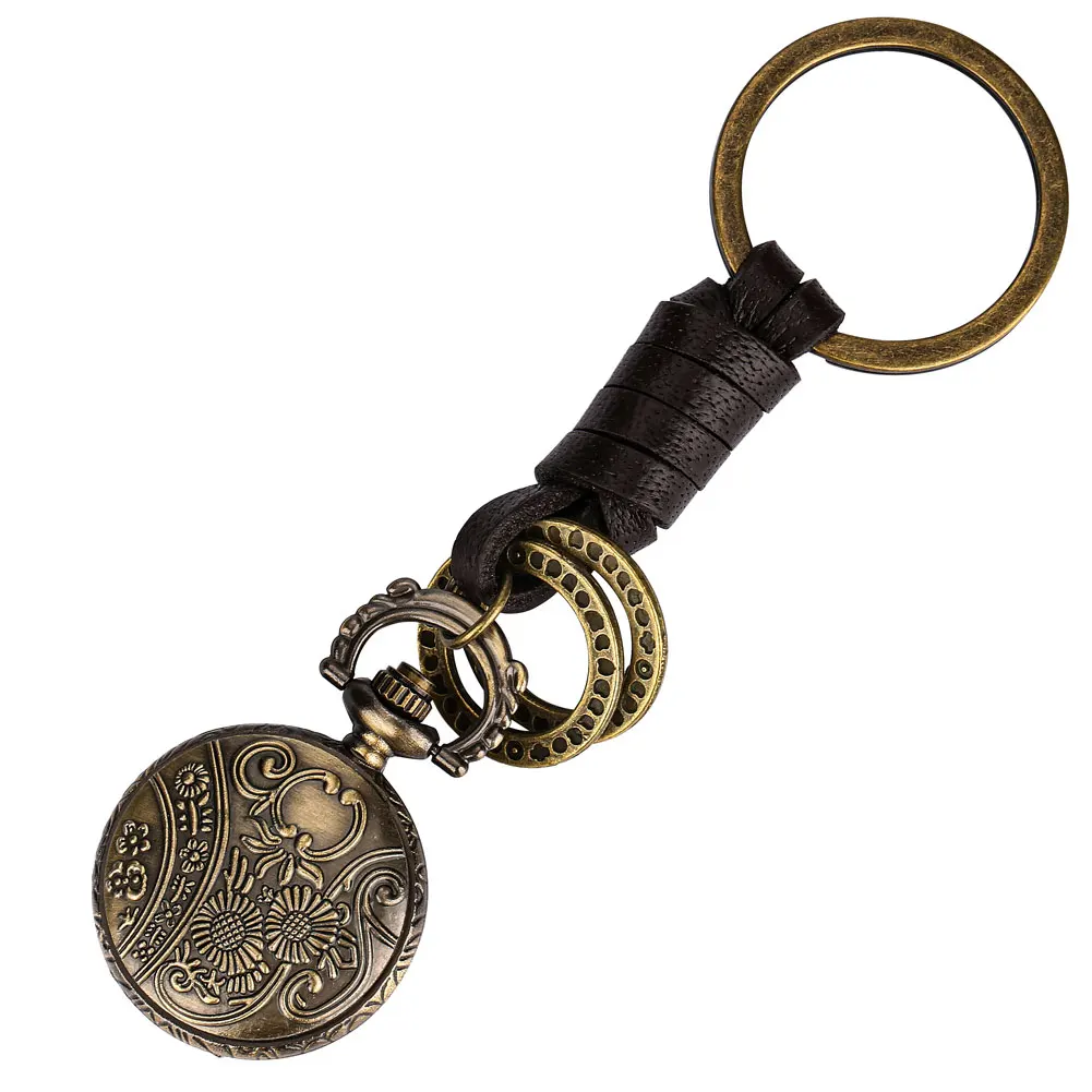 3pcs/Lot Tiny Cute Key Chain Pendant Quartz Pocket Watch Arabic Numerals Dial Vintage Style Pocket Clock Gifts for Men Women