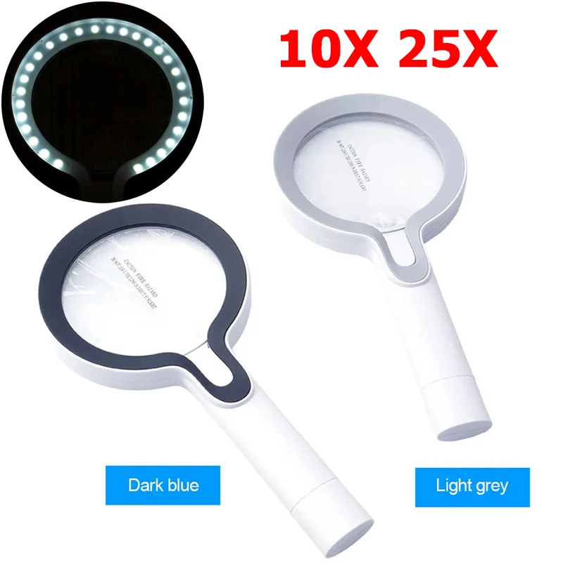 Large Lens Handheld Magnifier 10X 25X Rechargeable Magnifying Glass 29 LEDs 3 Gears Adjustable Magnifier for Seniors Reading
