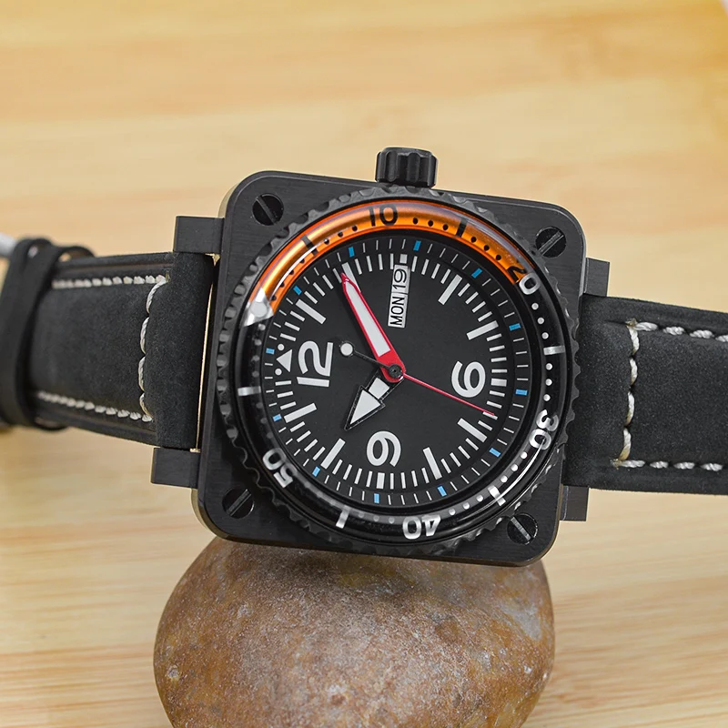 ساعة غطس مربعة سوداء للرجال ، اليابان NH35 ، NH36 ، أوتوماتيكية ، الفولاذ المقاوم للصدأ ، كريستال الياقوت ، C3 مضيئة ، 10ATM ، مقاومة للماء ، جديدة