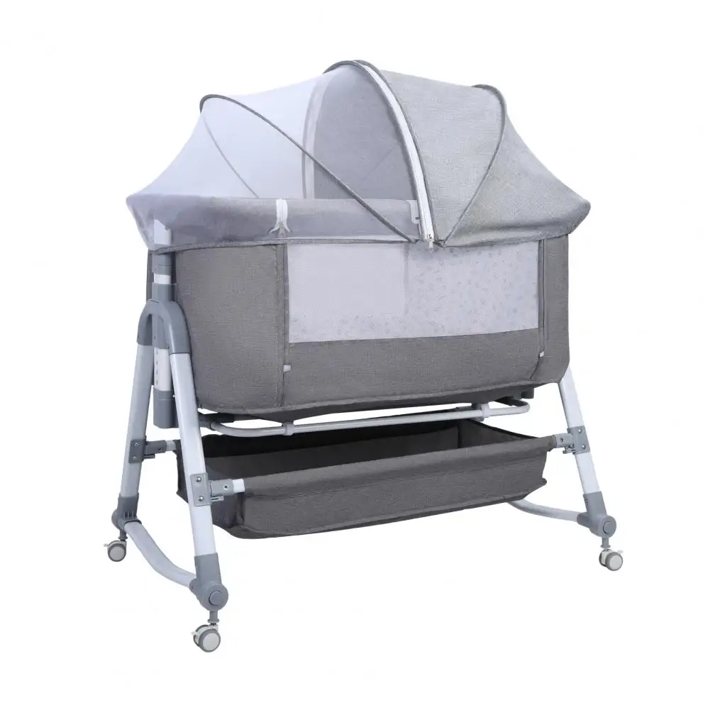 Baby Bedside Crib 3 in 1 Bassinet Cradle Height Adjustable Bedside Bassinet Movable Beside Bassinet with Mosquito Net