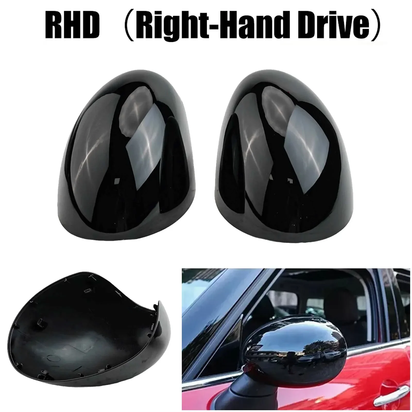 2pcs Vehicle Wing Mirror Cover Cap For BMW For Mini F54/F55/F56/F57 For RHD Practical Gloss Black Wing Mirror Cover Cap Casings