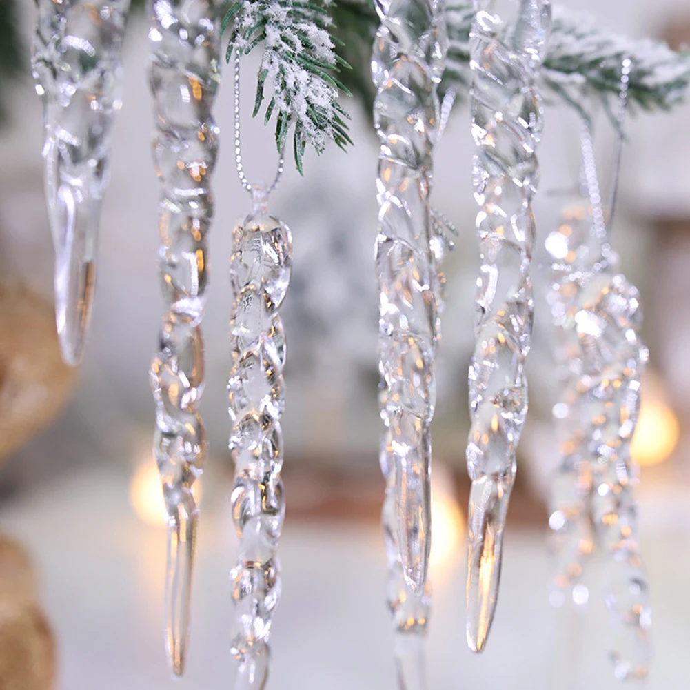 12/24/36pcs Crystal Clear Christmas Tree Ornaments Icicle Decorations For Holiday & Winter Party Decor Holiday Decorations