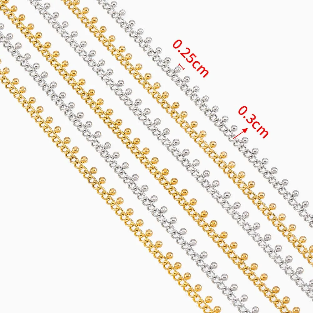 1Meter Stainless Steel 3mm Thick Link Chains Hanging 2.5mm Bead for DIY Men Necklace Bracelet Bag Chain Jewelry Making Wholesale