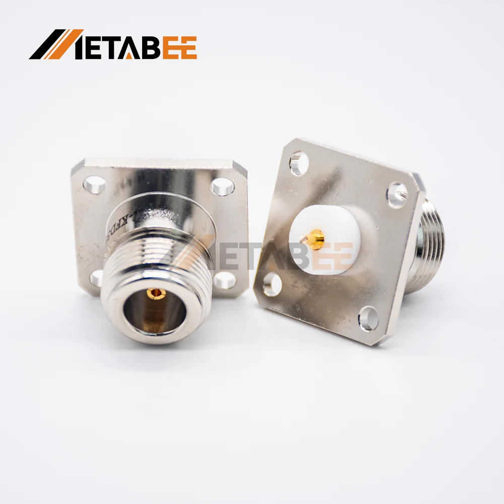 N Female Coax Connector Solder PCB Mount 4 Hole Flange 50Ohm Impedance Copper Gold Plated Jack For Base Station Microwave System