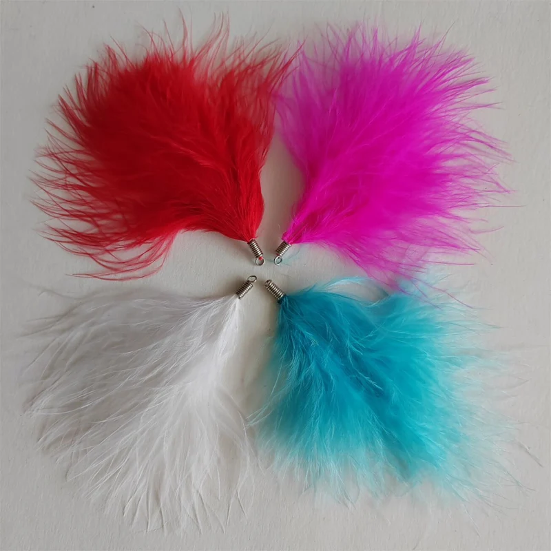 50 unids/lote 6-8cm plumas de marabú de sangre, plumas de marabú tureky con FASTENERS de RESOR para pendientes rosa/azul cielo/blanco/rojo