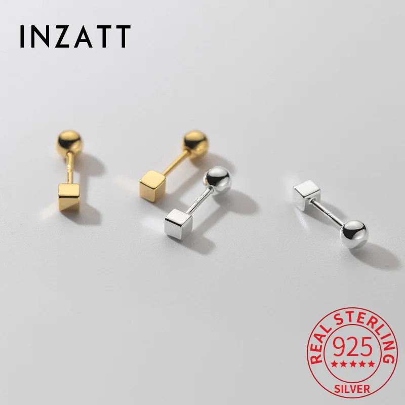 

INZATT Real 925 Sterling Silver Round Bead Stud Earrings for Women Cute Fine Jewelry Light Luxury Advanced Accessories