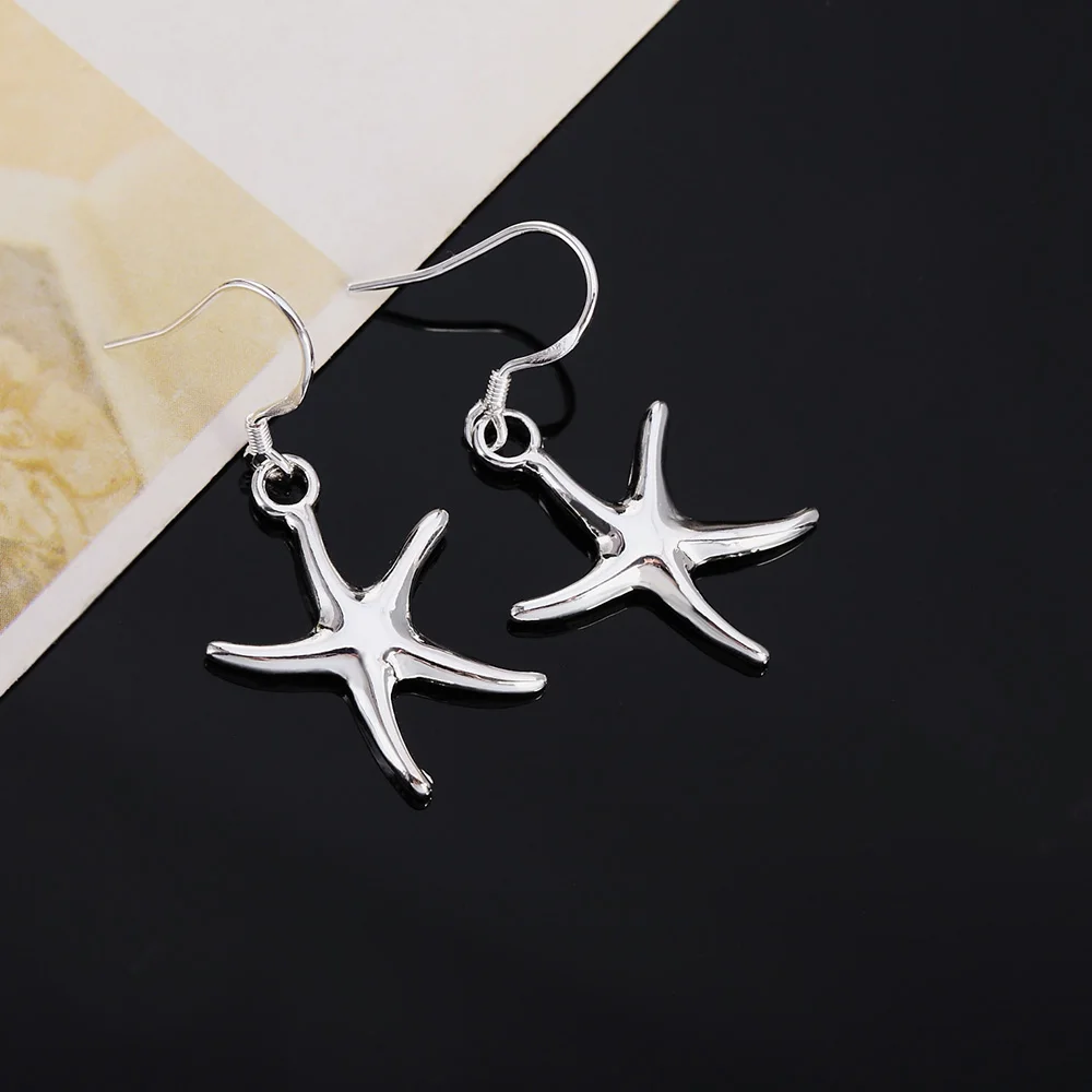 Pendientes de plata de ley 925 con forma de estrella de mar para mujer, joyería clásica Popular, a la moda, para fiesta, boda y vacaciones