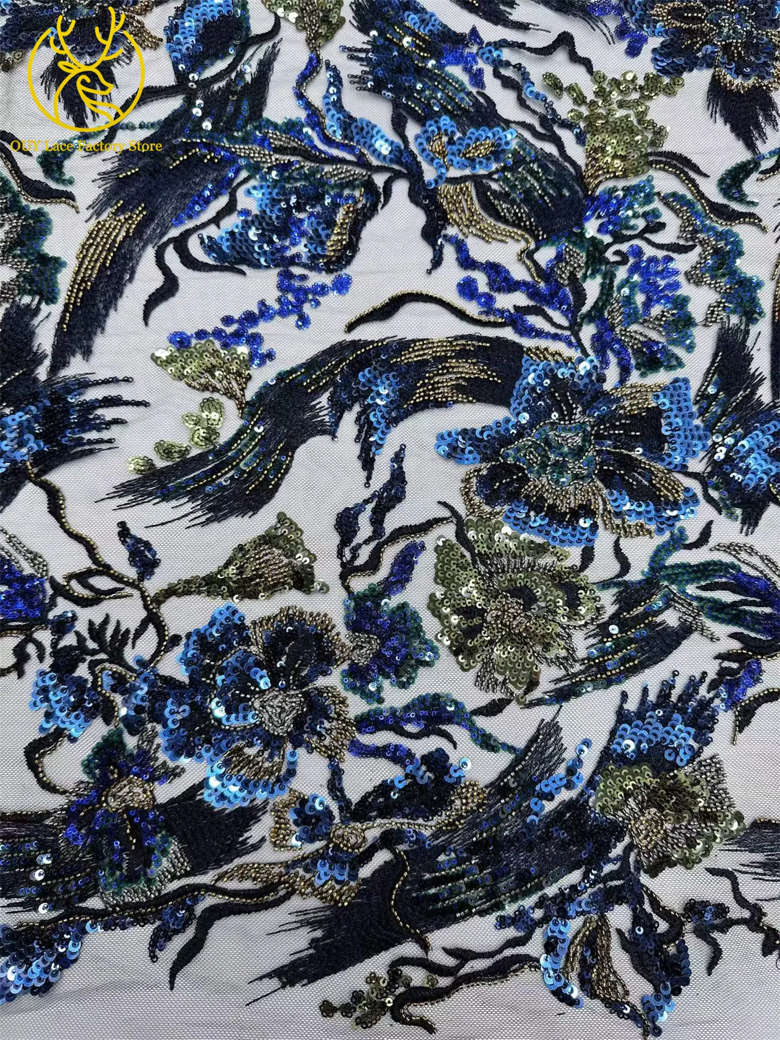 Afrikanischer Stickerei-Tüll-Pailletten-Spitzenstoff, 5 Yards, hochwertiger französischer nigerianischer Perlen-Mesh-Spitzenstoff für Hochzeitsnäharbeiten – Detail 18