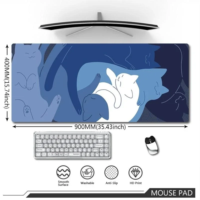 Cute Japan Cat Mouse Pad Large Gaming Mousepad XXL HD Computer Gamer Accessories Art Carpet Play Mats Anime Office Soft Desk Mat