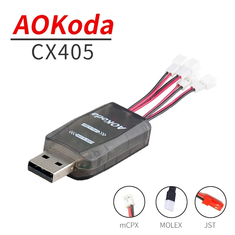 Cargador de Batería Micro USB AOKoda CX405 de 4 Canales, MCPX, MOLEX, JST, para Baterías Lipo LiHV de 1S 3.7V/3.8V, Alta Calidad, para Helicópteros RC