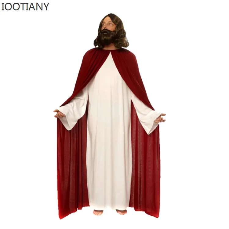 IOOTIANY Christ Jesus Costumes Jesus Cosplay Robes For Men Easter Purim Halloween Costume Adult Solid Colour Long Cape