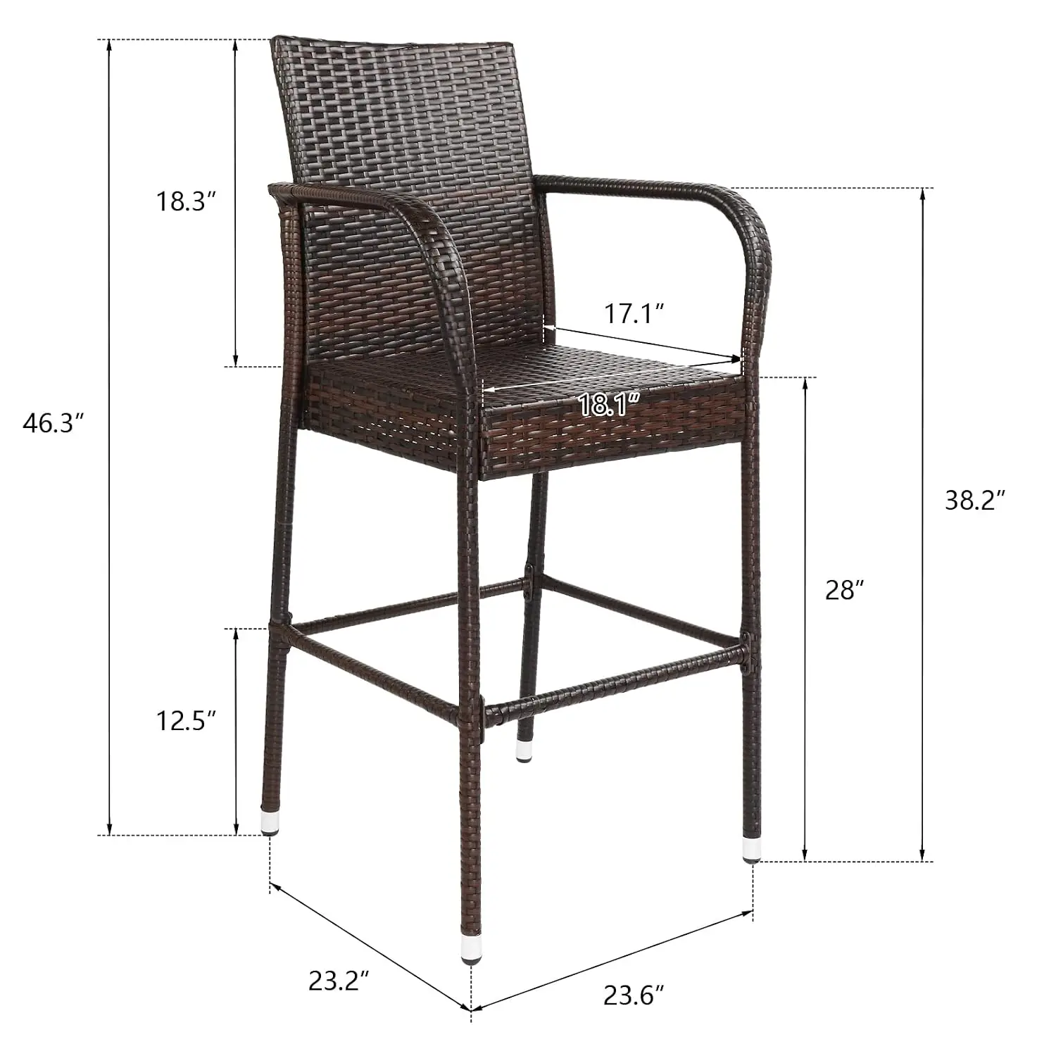 Patio Bar Stools Set of 2, High Counter Chair Outdoor Garden Balcony Lawn Furniture, Metal Frame Weather Resistant, Customized