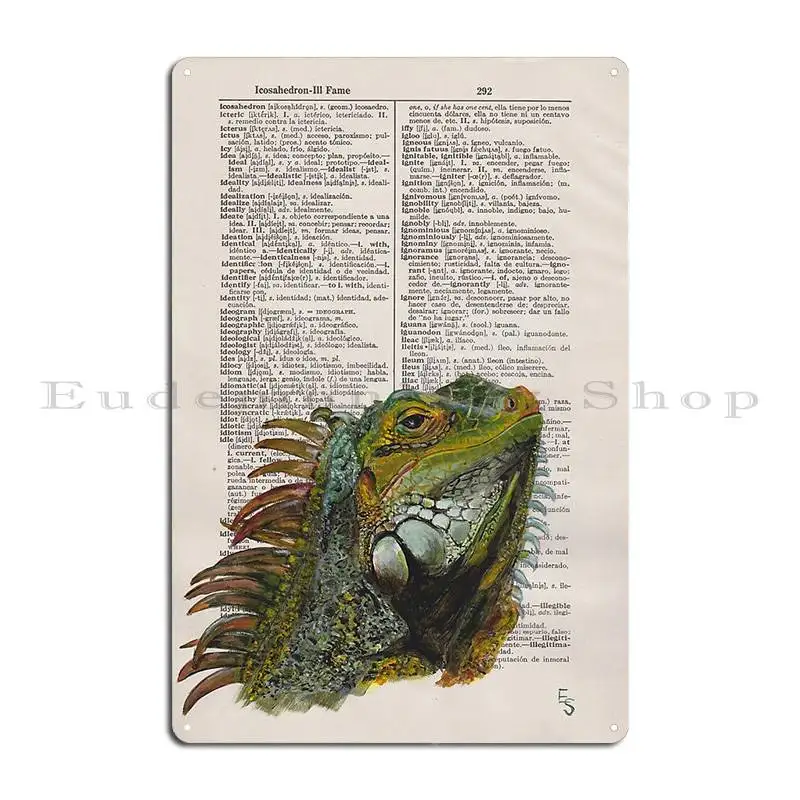 Iguana Dictionary Art Metal Sign Designs Cinema Club Design Plaques Tin Sign Poster