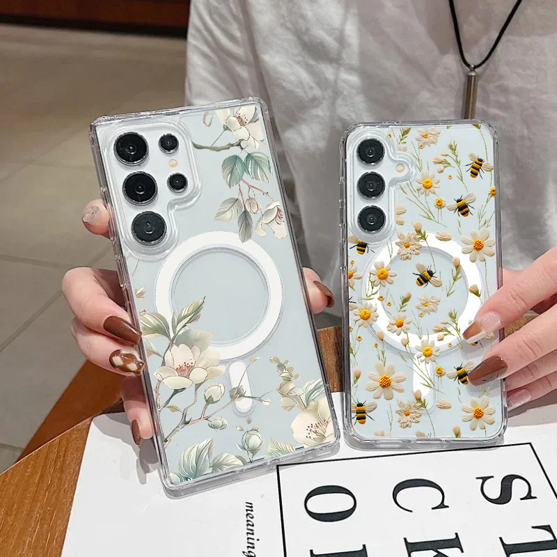Flower For Magsafe Magnetic Case For Samsung Galaxy S25 Edge S24 Ultra S22 S23 Plus Ultra 5G Flip 7 6 5 4 Wireless Charge Cover