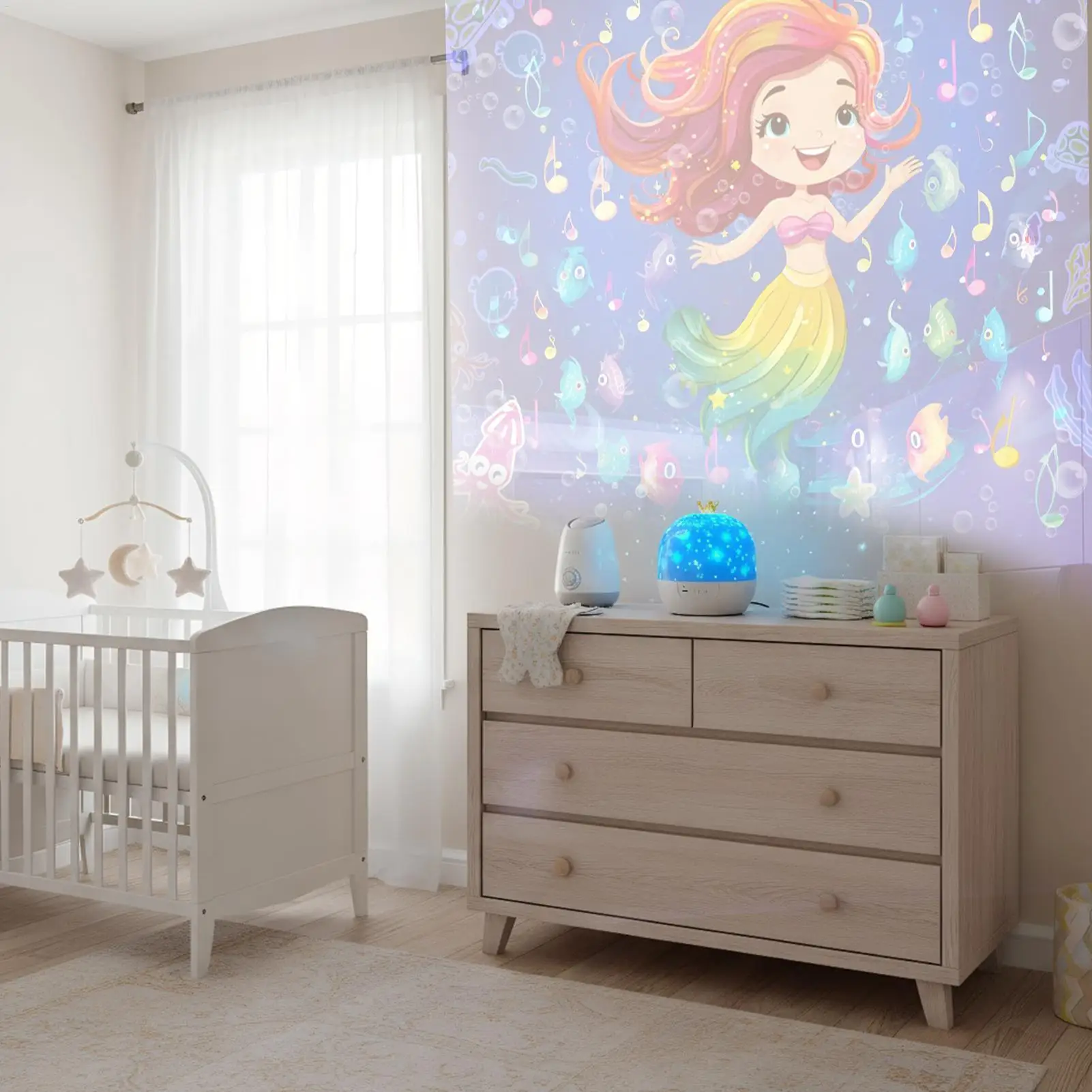 Proyector de luz nocturna para niños, luz nocturna con música, proyector de techo giratorio de 360 grados para pared de guardería, dormir para dormir en la hora de dormir