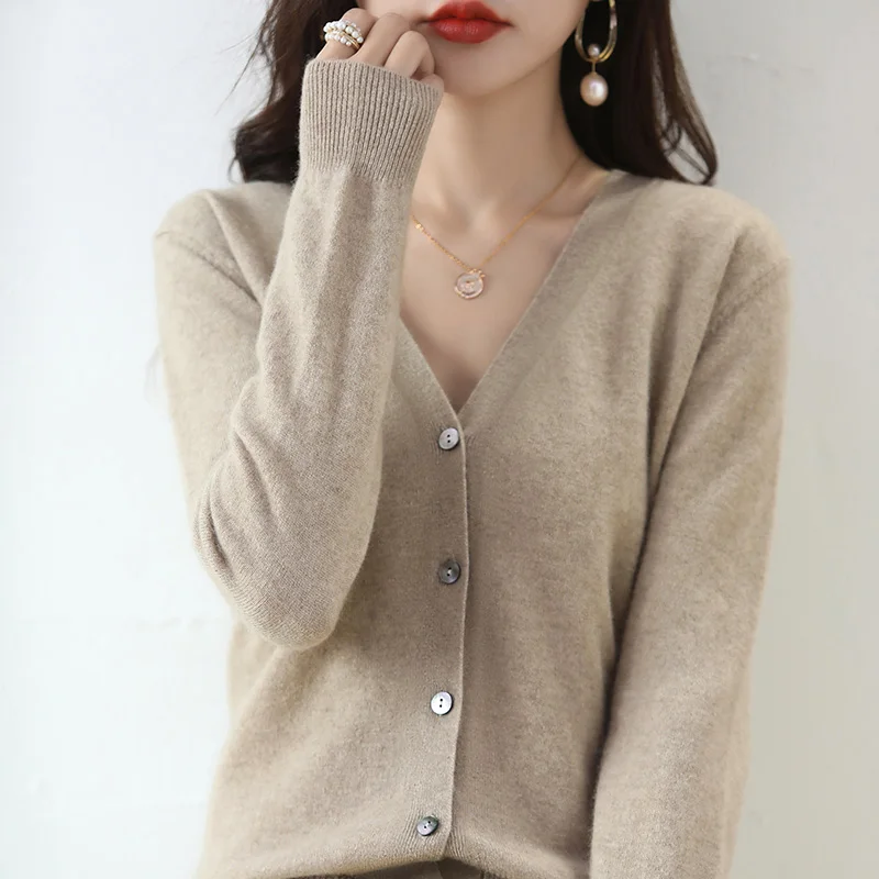 Women\'s V-Neck Sweater Knitted Cardigan Fashionable, Versatile, Thin, Loose Coat, Spring And Autumn Long Sleeved, Short Knitwear