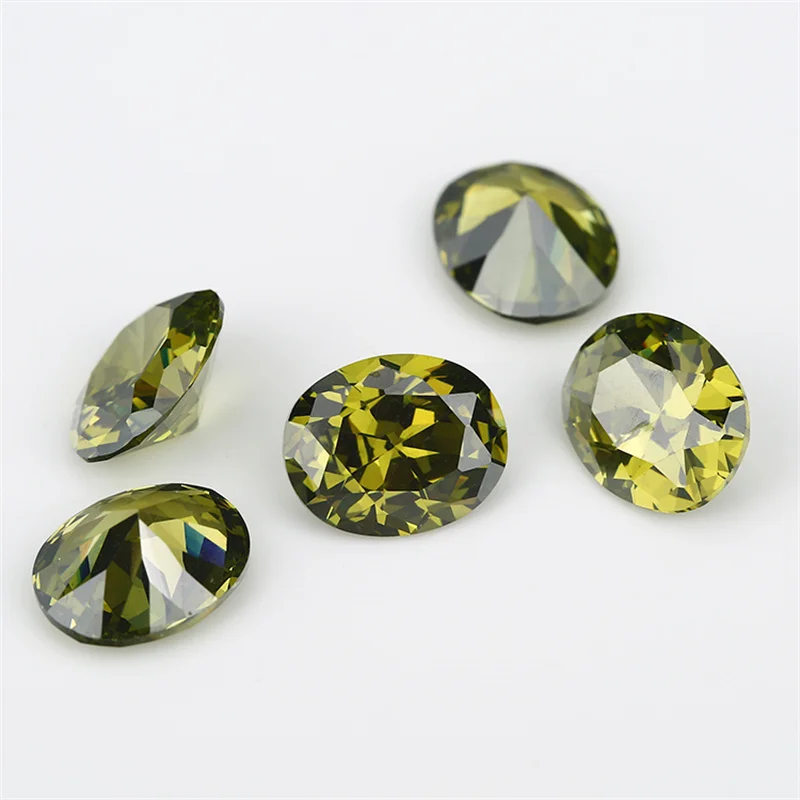 50PCS 2x3~13x18mm Oval Shape Loose CZ Stone Olive Green Color AAAAA Cubic zirconia Synthetic stone For Jewelry DIY  Gems Stone