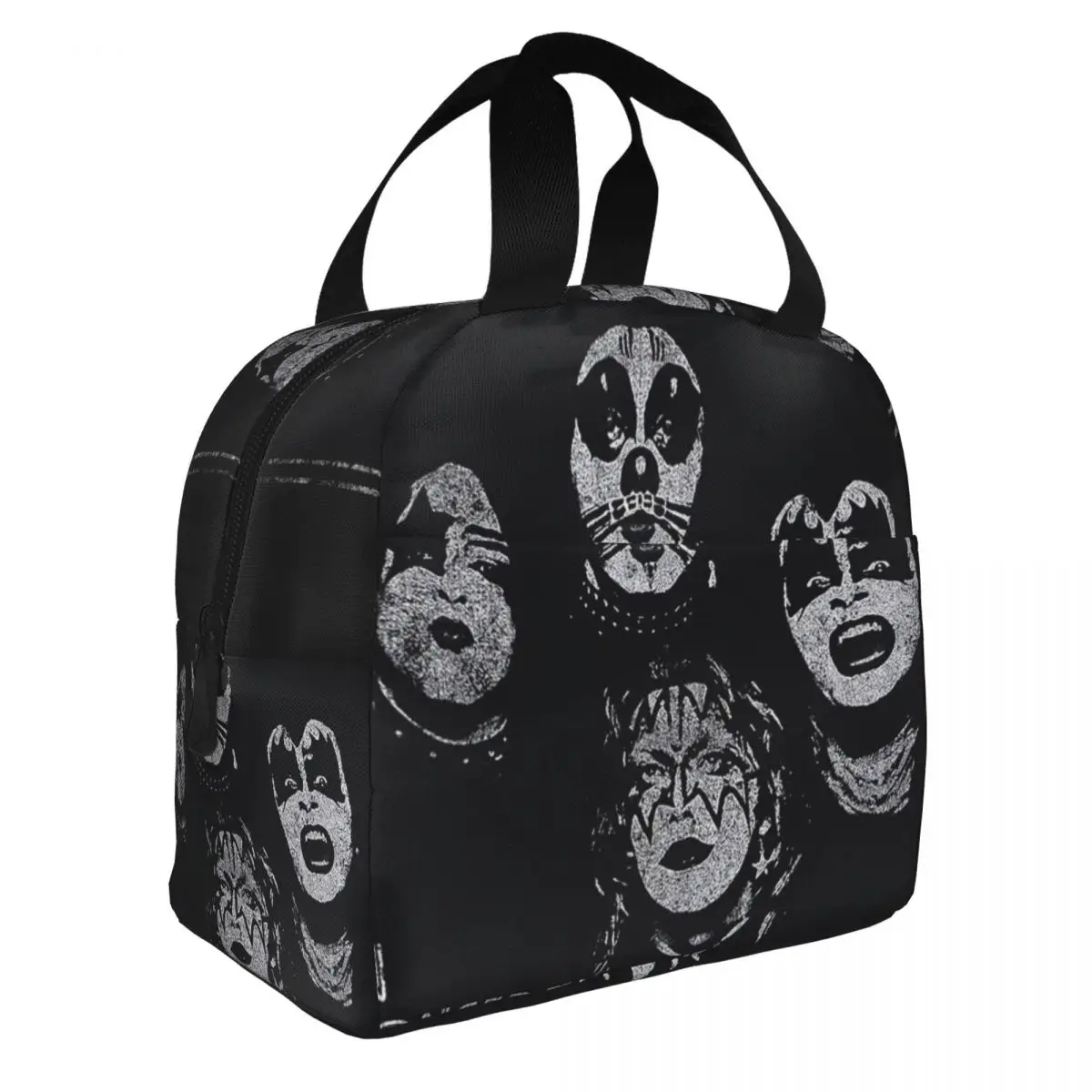 

Kiss Metal Live Poster Bw Lunch Bento Bags Portable Aluminum Foil thickened Thermal Cloth Lunch Bag for Women Men Boy