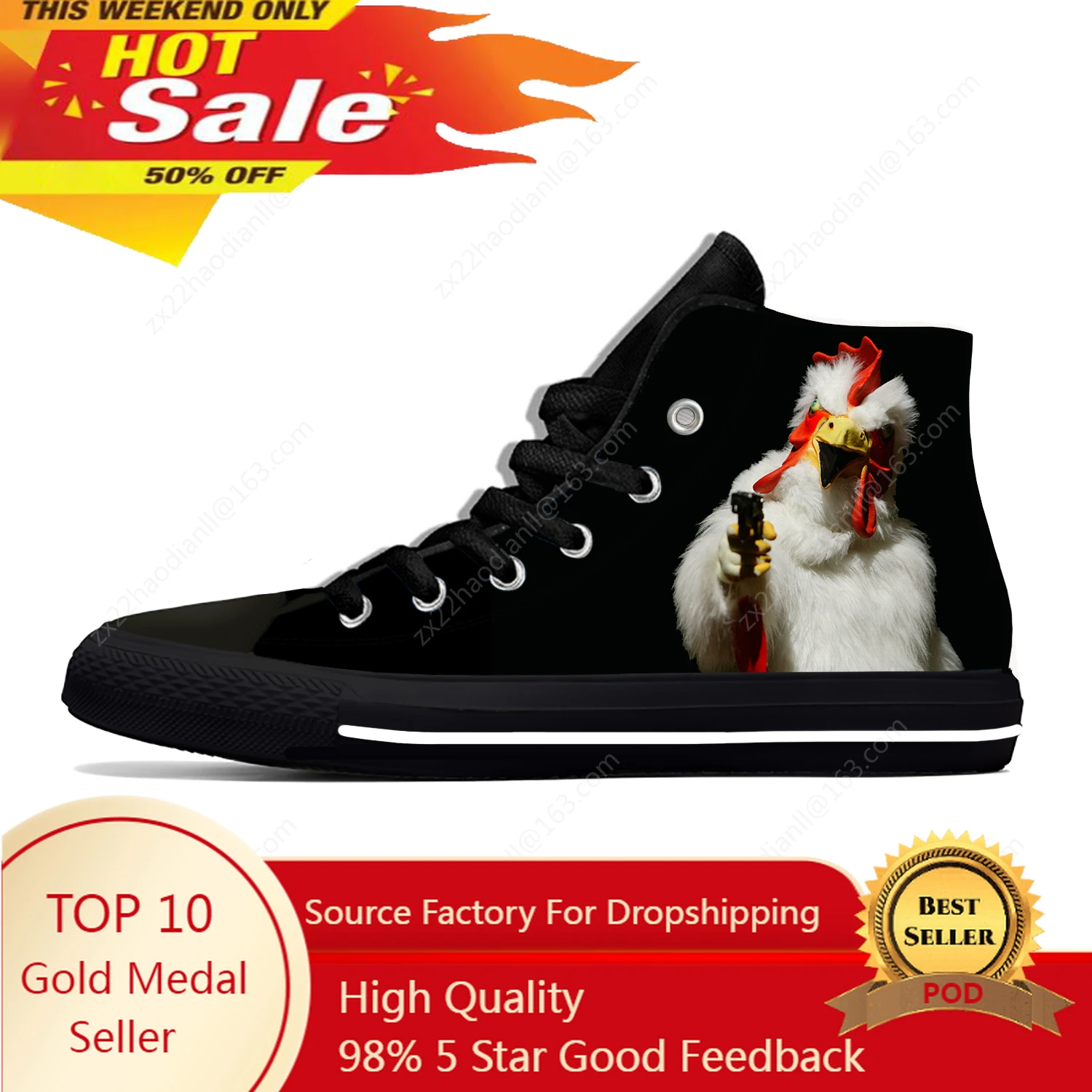 Fun Animal Rooster Pattern Lightweight Cloth 3D Print Funny Fashion High Top Canvas Shoes Mens Womens Casual Breathable Sneakers