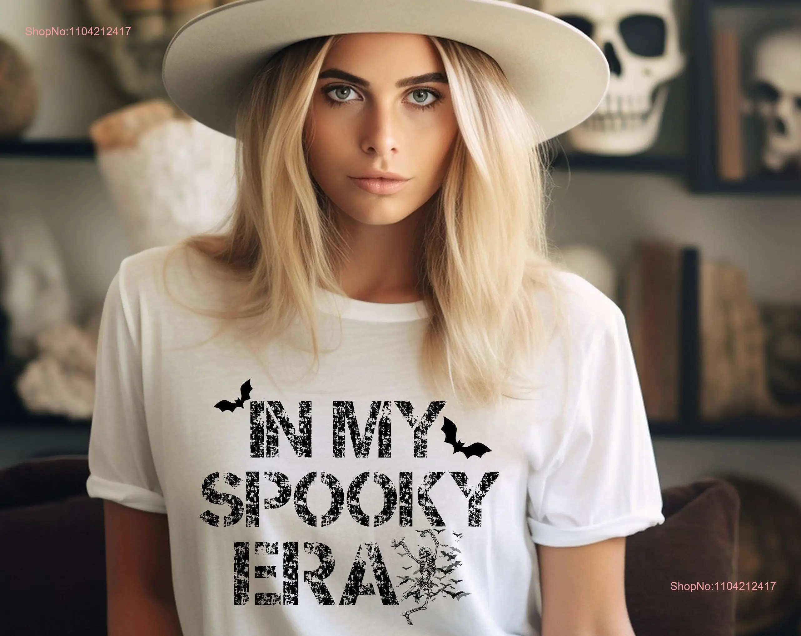 Spooky Halloween T Shirt Funny In My Era Vintage Skeleton Bat long or short sleeves