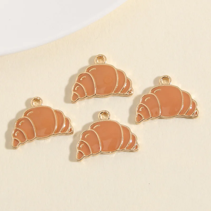 

10pcs Gold Color Cartoon Enamel Croissant Charms Breakfast Pendant Fit Necklaces DIY Handmade Jewelry Making Finding Supplies